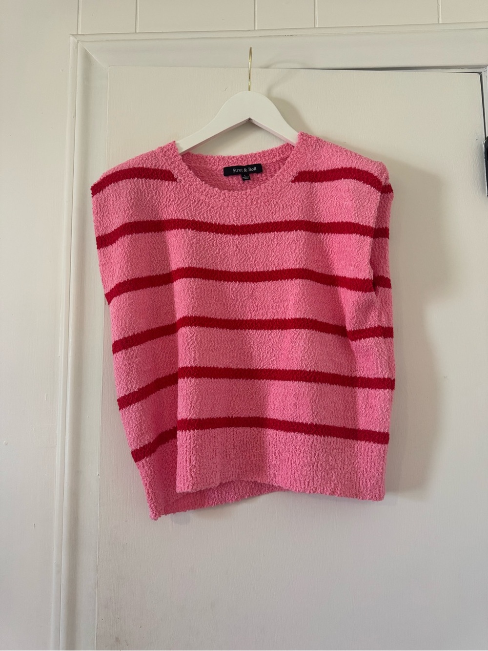 Cozy Pink Striped Crewneck Sweater